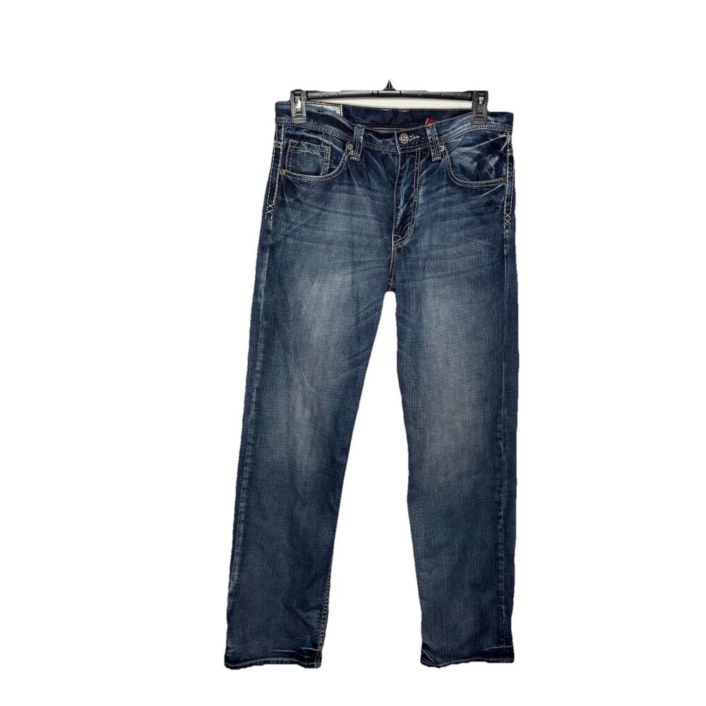 John B Stetson Jeans  Blue 1312 Modern Straight Leg Western Stitching Sz 34x34
